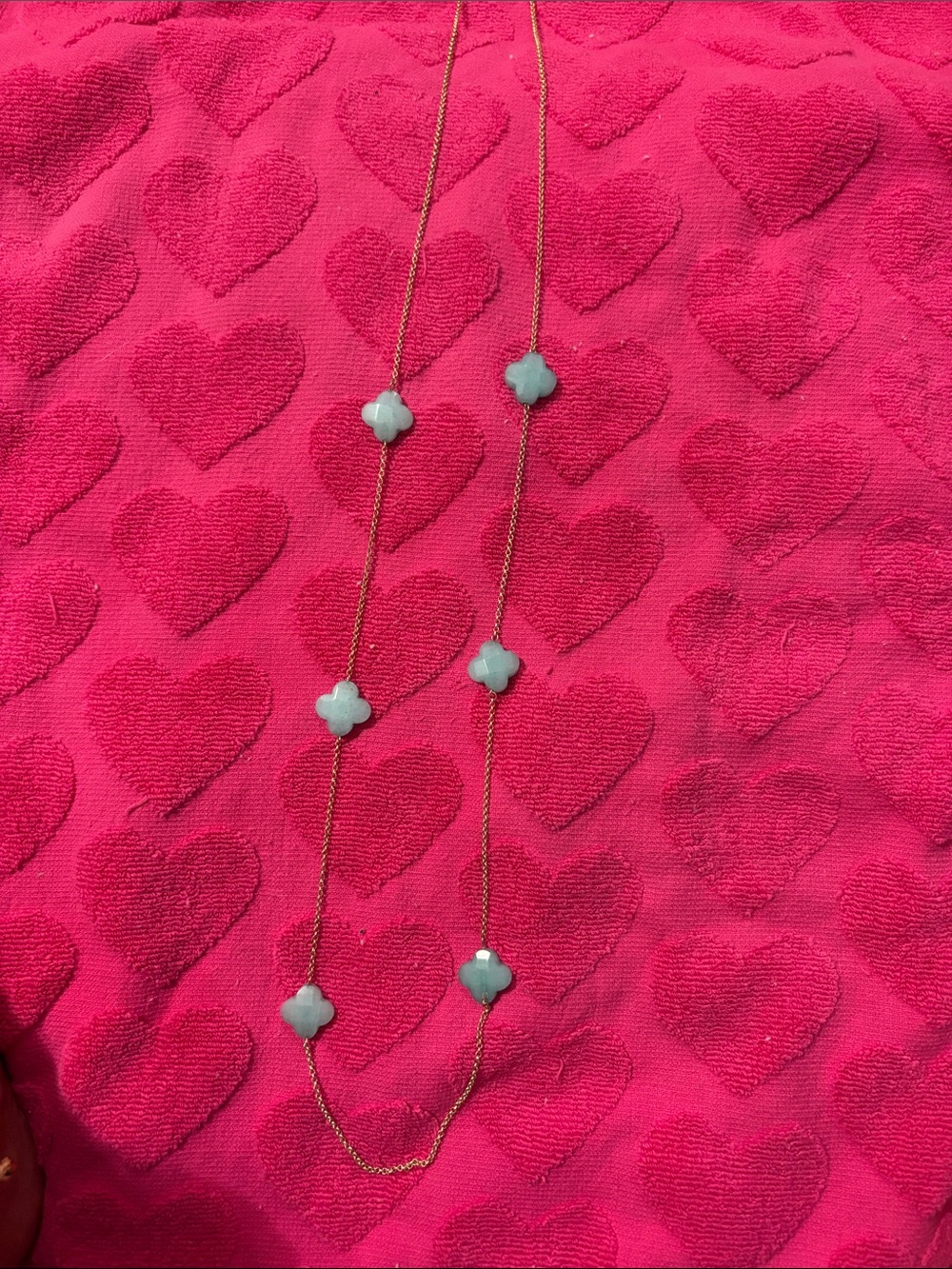 Light Blue Clover Station Gold Necklace - Women